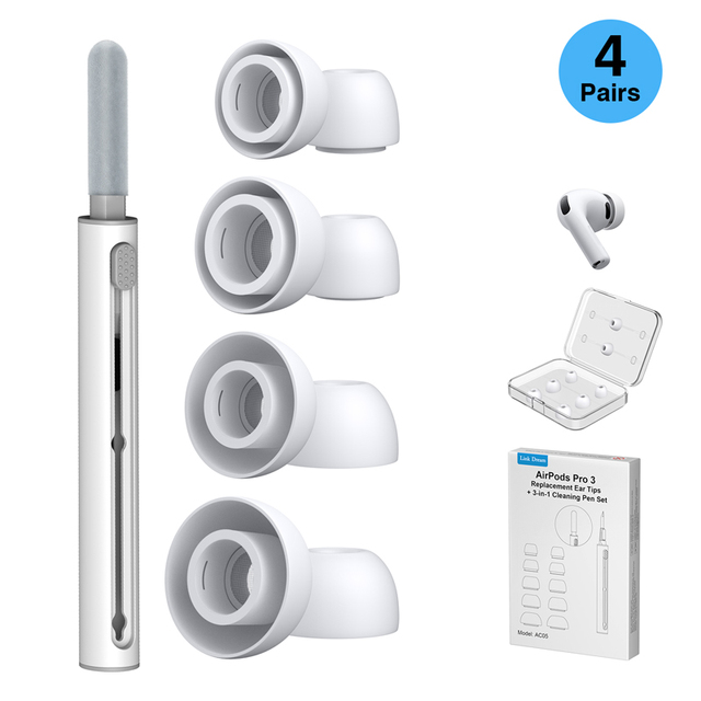 Premium Soft XS S M L 4 Pairs Silicone Ear Tips for AirPods Pro 3rd Generation 2025 Wireless Earbuds with Cleaning Pen