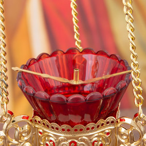 Turibolo Dorato da Chiesa Ortodossa con Finiture in Pietre Preziose e Set <span class=keywords><strong>Calice</strong></span> in Vetro Rosso Decorazione per Altare Rituale Bruciatore di Incenso Vaso Sacro - Product Image 4