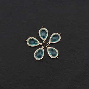 Gold Plated Brass Gold Plated Pear Shape Bezel Connector <b>Blue</b> <b>Topaz</b> Gemstone 11x15mm Hydro Treated Double Bail Looped Jewelry - Product Image 1