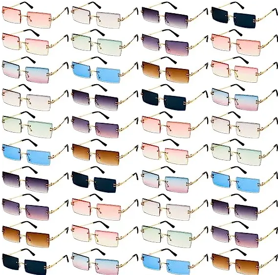 Candy Color Rectangular Retro Square Frameless Sun Glasses Vintage 90s custom logo unisex Small Rectangle rimless sunglasses