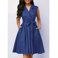 Robe de bureau élégante pour femme, sans manches, col en V, ceinture à nouer, coupe trapèze, longueur midi, idéale pour le travail et les affaires