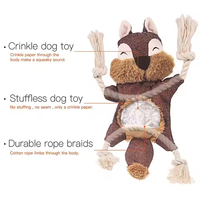 Jouet à mâcher durable pour chiens de taille moyenne, renard écureuil en peluche qui couine, avec rembourrage gratuit en daim résistant