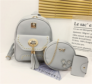 Thời Trang PU Da Ba Lô Đặt 3 Pcs Trong 1 Cho Cô Gái Ba Lô Túi Xách Giá Rẻ Túi Đi Học 3 Trong 1 Của Phụ Nữ Ba Lô - Product Image 5