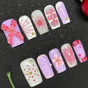<span class=keywords><strong>Uñas</strong></span> Postizas Acrílicas Glamorosas de Diseño Salón, <span class=keywords><strong>Cortas</strong></span>, Almendradas y Cuadradas, Hechas a Mano, 10 Piezas, <span class=keywords><strong>Uñas</strong></span> Artificiales de Lujo Pintadas a Mano con Acabado Brillante - Product Image 6