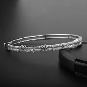 customizable bangle bracelet silver 925 18k gold diamond 2 row double layer rhodium plated real s925 cuff zircon bangles women