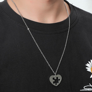 <span class=keywords><strong>Casse</strong></span>-tête en acier inoxydable tendance et élégant Collier de couple minimaliste en forme de cœur Chaîne à maillons unique pour femmes et hommes - Product Image 5