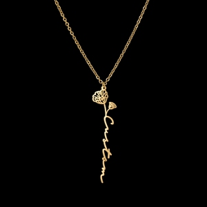 Collana Personalizzata con <span class=keywords><strong>Nome</strong></span> e <span class=keywords><strong>Fiore</strong></span> di Nascita per Anniversario Femminile, Catena in Acciaio Inossidabile Placcato Oro 18K, Ciondolo Romantico Personalizzato - Product Image 4