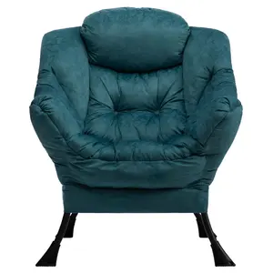 Moderner Ohren sessel mit hoher Rückenlehne und Armlehne Metall Stahl beine Leder Wohnzimmer Freizeit Lounge Stuhl Hotel Akzent Stuhl blau