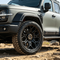Jantes tout-terrain géométriques noires mates robustes de 17 pouces 6x139.7 pour camions 4x4, SUV et configurations tout-terrain