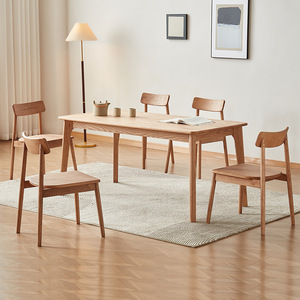 Juego de Mesa de Comedor de Madera Maciza de Fresno, 6 Piezas, Estilo Nórdico, Muebles Modernos para Comedor, Diseño que Ahorra Espacio - Product Image 1