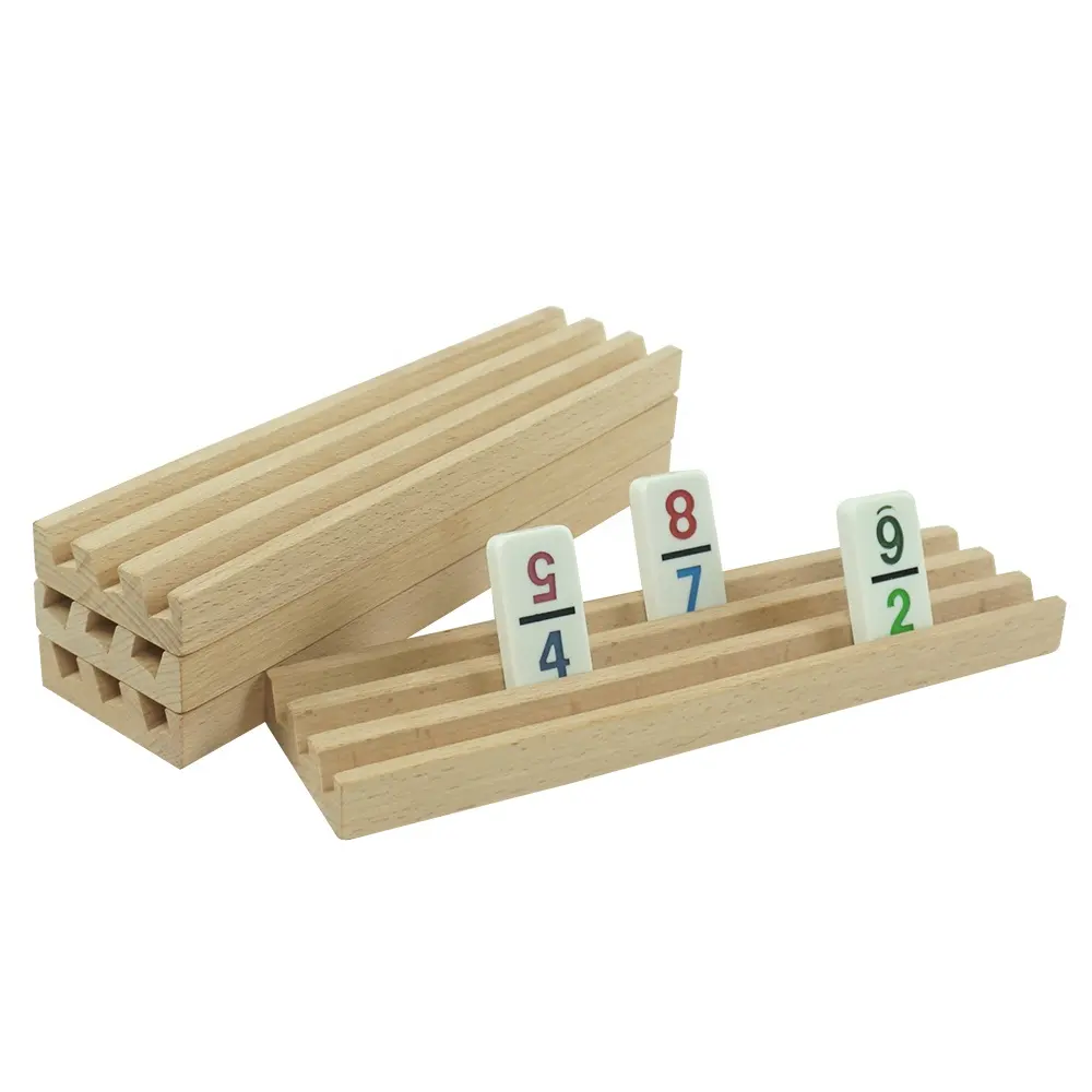 Set personalizzato all'ingrosso di vassoi in legno domino da 4 pezzi con materiale in faggio per giocare a domino