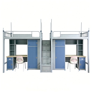 Camas <span class=keywords><strong>Bunk</strong></span> Duplas de Metal Modernas com Escrivaninha e Guarda-Roupa para Apartamento, Dormitório e Quarto Escolar - Product Image 4