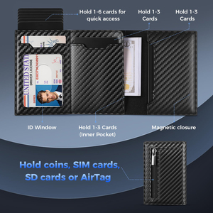<span class=keywords><strong>Portafoglio</strong></span> Minimalista in Fibra di Carbonio e Pelle, Tri-fold con Apertura a Scatto, Tasca Portamonete con Cerniera, Sottile <span class=keywords><strong>Portafoglio</strong></span> RFID Smart in Alluminio per <span class=keywords><strong>Uomo</strong></span> - Product Image 2