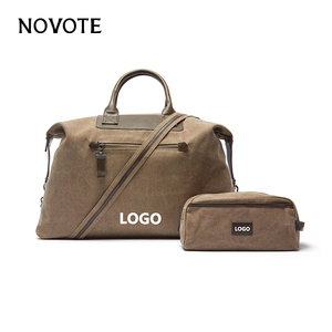 NOVOTE Bolso de fin de semana con logotipo personalizado con neceser Conjunto de bolsa de viaje Diseño de lona y cuero para exteriores durante la noche - Product Image 1