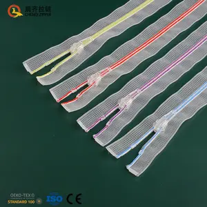 Source Manufacturer Customized Wholesale 3#5#High Quality nylon positive pull color transparent mesh tape Colorful Nylon Zippers