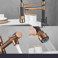 Robinet de cuisine professionnel en acier inoxydable noir mat et or rose, avec bec à ressort, monocommande et double sortie