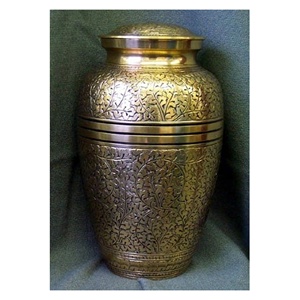 Urne funéraire classique en métal pour cendres commémoratives, motif gravé de feuilles de chêne, urne funéraire pour cendres d'adultes - Product Image 4