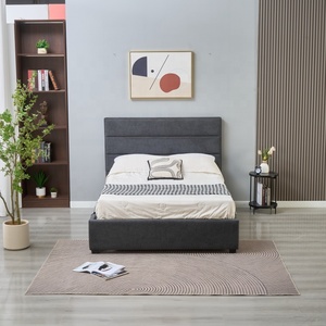 <span class=keywords><strong>Lit</strong></span> plateforme <span class=keywords><strong>double</strong></span> style minimaliste capitonné avec rangement et sommier à lattes en bois – Mobilier de chambre - Product Image 2