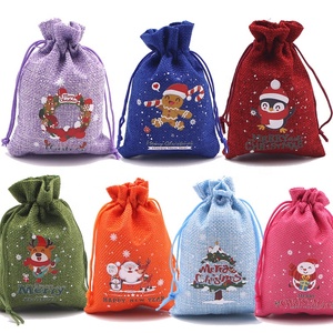 Hot Selling Christmas <b>Linen</b> Candy Bag Colorful Christmas Apple Gift Decoration Bags - Product Image 2