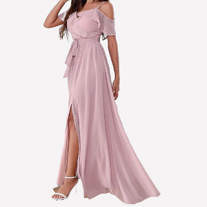Di alta qualità off spalle rosa festa di nozze sera chiffon damigella d'onore <span class=keywords><strong>abiti</strong></span> lunghi <span class=keywords><strong>per</strong></span> le donne - Product Image 5