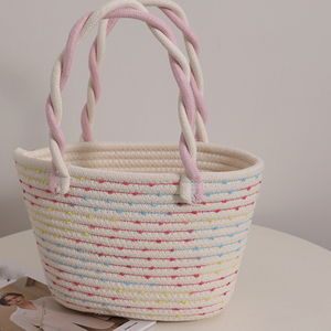 Travel Handmade Beach Woven Handtasche Tragbare Baumwoll tasche Ladies Bucket <span class=keywords><strong>Bag</strong></span> Niedliche gestrickte Umhängetasche für Frauen - Product Image 2