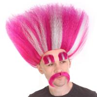 Perruque King Troll avec sourcils et moustache Cosplay Party Halloween Perruque