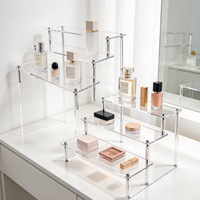 Présentoir à bijoux et parfums moderne en acrylique, pliable, rotatif, à 4 niveaux, détachable, amovible, avec éclairage LED, montage facile, transparent