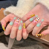 Diseño #2500 Venta al por mayor uñas postizas francesas largas Etiqueta privada 10PCs Gel suave verano Rosa flor Prensa en el diseño de uñas