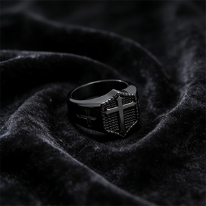 Anillos de Dedo Religiosos de Acero Inoxidable con Ondas Cruzadas Vintage al por Mayor, Chapados en Oro de 18k, Joyería Hip Hop para Hombre - Product Image 2