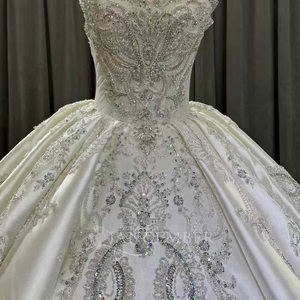 Gorgeous Modern Princess Satin Appliques Bridal <b>Ball</b> <b>Gown</b> Pure Handmade Crystal Pearl Wedding Dress Lsoy010 for - Product Image 2