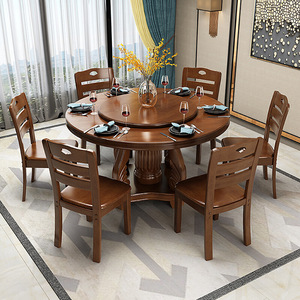 Set Moderno e Semplice per Ristorante Cinese, <span class=keywords><strong>Tavolo</strong></span> Rotondo Grande in Legno Massello con Sedie, Combinazione per Uso Domestico - Product Image 5