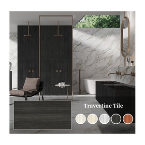 Carreau de porcelaine moderne d'aspect <span class=keywords><strong>travertin</strong></span> au charbon de bois, panneau texturé pour mur et revêtement d'appoint de luxe - Product Image 5