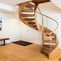 USA Canada Villa Escaliers modernes de luxe en verre avec rampe en bois Design Escalier incurvé en verre