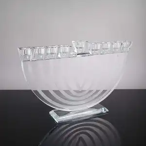 Venta caliente judío Hanukkah candelabros de cristal costumbres religiosas transparente 9 brazos K9 candelabro de cristal portavelas