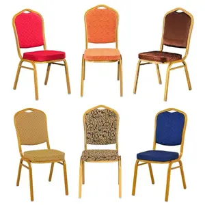 Hotsale or rouge empilable métal tissu mariage événement hôtel conférence chaises aluminium vip hall banquet chaise pour événements banquet