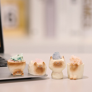 รูปปั้นแมวคริสตัลเรซิ่นขนาดเล็ก ของตกแต่งโต๊ะทำงาน ของขวัญ - Product Image 1