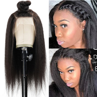 Perruques Lace Front HD Transparentes 13x4 Kinky Straight en Cheveux Humains Yaki, Sans Colle, Pré-Pluckées, pour Femmes