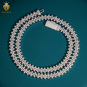 Trong Kho Iced out Moissanite Chữ Thập Cuba Liên Kết Chuỗi Hiphop Phong Cách 8.5Mm S925 Bạc Moissanite Cuba Chuỗi Vượt Qua Kim Cương Tester - Product Image 1