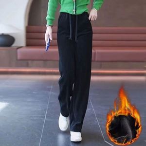 <b>Women</b> Winter Breathable Woven <b>Corduroy</b> Seamless Thick Fleece Lining <b>High</b> <b>Waist</b> Drawstring Long Wide Leg Casual Straight <b>Trousers</b> - Product Image 5