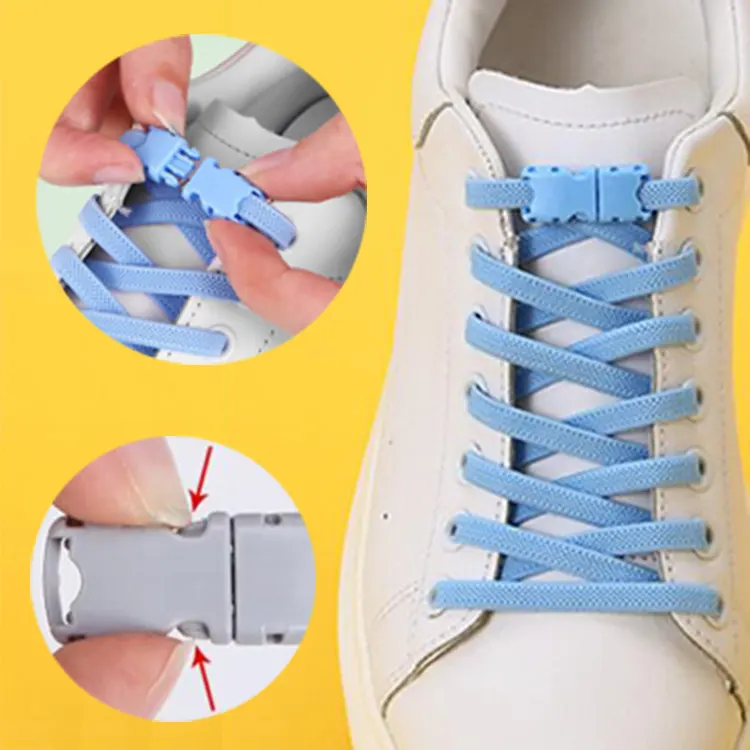 Lazy Elastic Shoe Lace Metal Button Press Buckle Flat Elastic shoelaces No Tie Press Buckle Sneakers Shoelaces