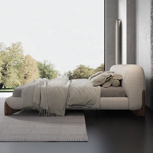 Letto a pavimento in lana di agnello Wabi-Sabi, letto matrimoniale in tessuto tecnico di lusso leggero minimalista italiano, letto moderno nordico di tendenza - Product Image 4