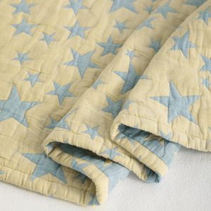 Couverture de lit en coton mousseline jacquard, légère et thermique, pour bébé, pour toutes les saisons, bleu et jaune étoilé - Product Image 2
