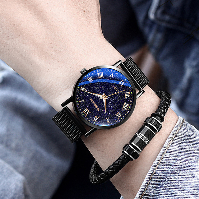 YASHIDUN Men's Fashion Watches the  Starry  Sky Thin Luminous Waterproof Quartz Watch