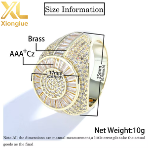 Anillo de Hombre de Alta Gama, Estilo Hip-Hop, Chapado en Oro de 18K con Circonita Cúbica Redonda, Venta al Por Mayor, Estilo Europeo y Americano - Product Image 5