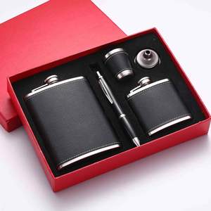 Thickened Leather <b>Whiskey</b> Flask <b>Set</b> with Shot <b>Glass</b> and Funnel Stainless Steel Hip Flask <b>Gift</b> <b>Set</b> - Product Image 1