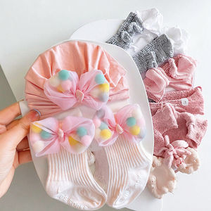 Saf ve şeker renk bebek prenses şapkalar ve bellek takım bebek çorap Set rahat bebek iç çamaşırı çorap - Product Image 4