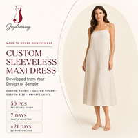 Pabrik Joydressing Gaun Midi Linen Wanita Custom, Polos Kasual Tanpa Lengan dengan Tali Pengikat yang Dapat Disesuaikan, Gaun Musim Panas untuk Wanita