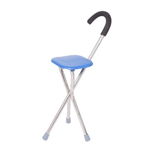 Stainless Steel Three Legged Cane <b>Stool</b> With Blue Seat For Elderly Outdoor Use - Product Image 2