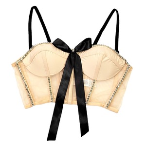 Sin anillo de acero Cartílago <span class=keywords><strong>Body</strong></span> Shaping Sexy Sling Backless Beaded Tube Top Tipo corto Cintura Color-Blocking Bow Top - Product Image 5