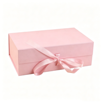 Boîte cadeau pliante élégante rose magnétique, boîte en papier rigide pliable avec logo personnalisé et nœud en ruban de satin pour emballage cadeau de luxe